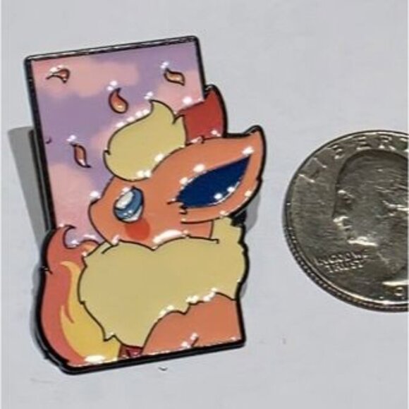 Pokemon Flareon Dreamy Portrait Enamel Pin Autumn Leaves Warm Fire Design - Picture 4 of 4
